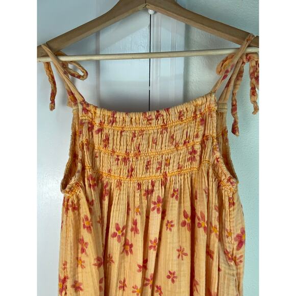Free People Women's S Orange Smocked Tie Strap Maxi Sundress - Picture 3 of 7